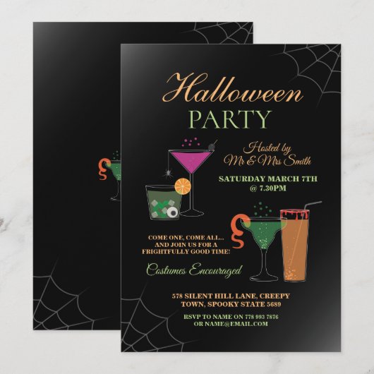 Halloween Cocktail Nodig House Party Spooky uit Kaart (Voorkant / Achterkant)