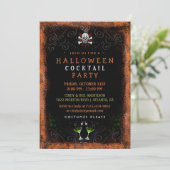 Halloween Cocktail Party Black Oranje Border Skull Kaart (Staand voorkant)