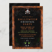 Halloween Cocktail Party Black Oranje Border Skull Kaart (Voorkant / Achterkant)