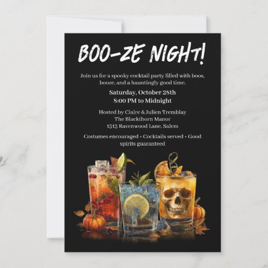 Halloween cocktail party | Boo-ze Night Kaart (Voorkant)