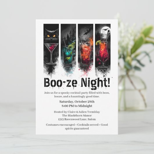 Halloween cocktail party | Boo-ze Night Kaart (Staand voorkant)
