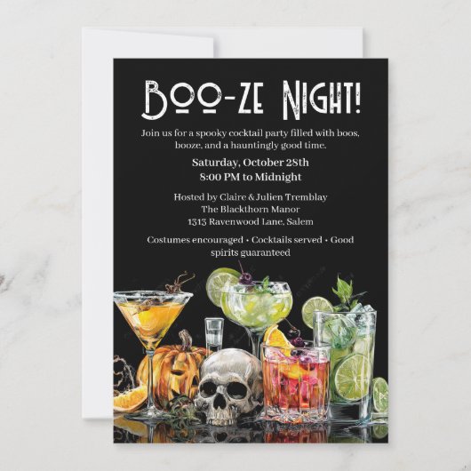 Halloween cocktail party | Boo-ze Night Kaart (Voorkant)