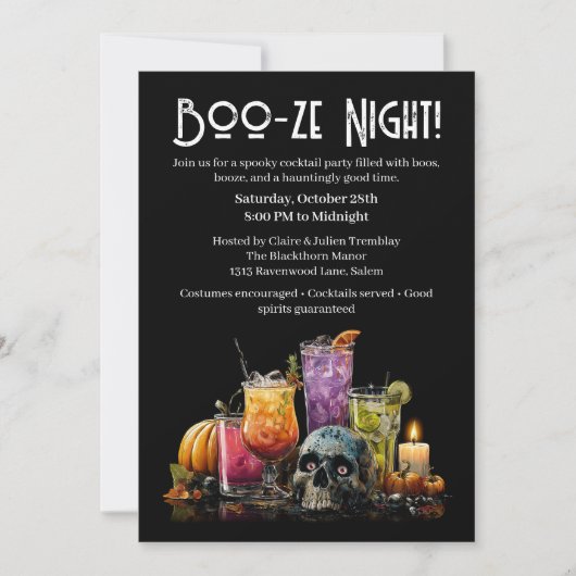 Halloween cocktail party | Boo-ze Night Kaart (Voorkant)