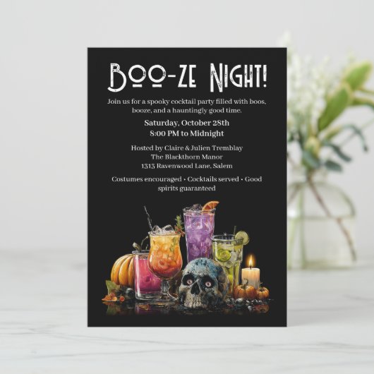Halloween cocktail party | Boo-ze Night Kaart (Staand voorkant)
