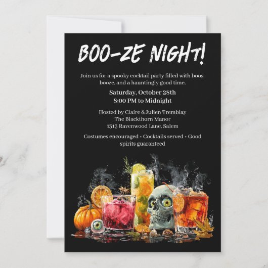 Halloween cocktail party | Boo-ze Night Kaart (Voorkant)