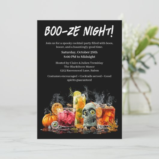 Halloween cocktail party | Boo-ze Night Kaart (Staand voorkant)