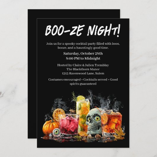 Halloween cocktail party | Boo-ze Night Kaart (Voorkant / Achterkant)