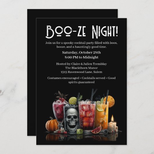Halloween cocktail party | Boo-ze Night Kaart (Voorkant / Achterkant)