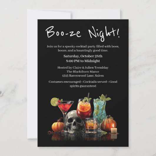 Halloween cocktail party | Boo-ze Night Kaart (Voorkant)