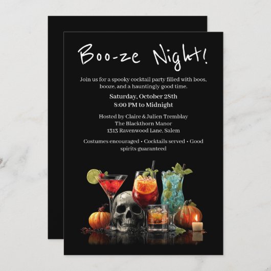 Halloween cocktail party | Boo-ze Night Kaart (Voorkant / Achterkant)