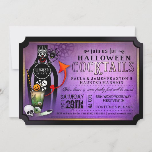 Halloween Cocktail Party Drink Paarse uitnodiging (Voorkant)
