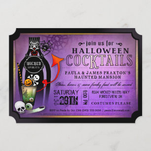 Halloween Cocktail Party Drink Paarse uitnodiging