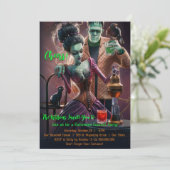 Halloween Cocktail Party, Frankenstein & Bride Kaart (Staand voorkant)