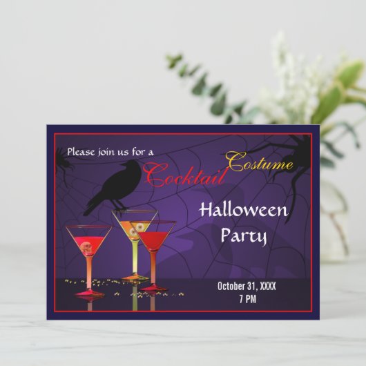 Halloween Cocktail Party Invite Kaart (Staand voorkant)