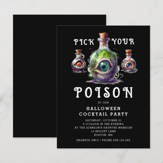 Halloween Cocktail Party Kies je vergif Uitnodiging Briefkaart (Voorkant / Achterkant)