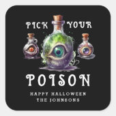 Halloween Cocktail Party Kies je vergif Vierkante Sticker (Voorkant)