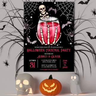 Halloween cocktail party schedels en spinnenwebben kaart