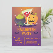 Halloween Cocktail Party Spooky Pumpkin Kaart (Staand voorkant)