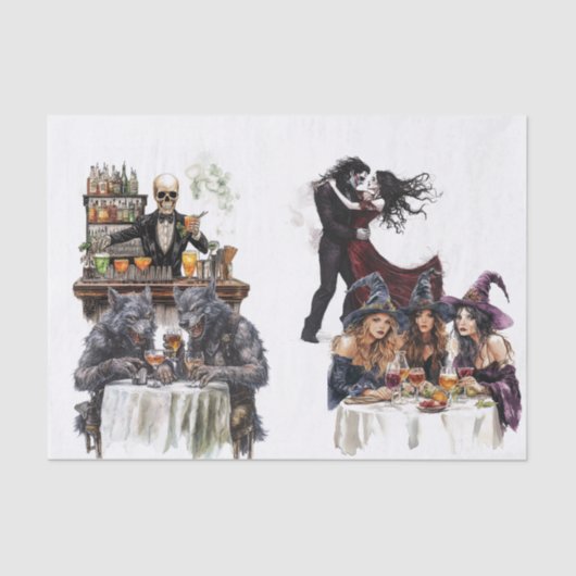 Halloween Cocktail Party Witches Waterverf Tissuepapier (Voorkant)