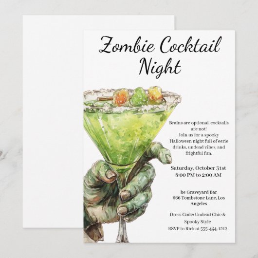 Halloween cocktail party | Zombie Hand met Drink Kaart (Voorkant / Achterkant)