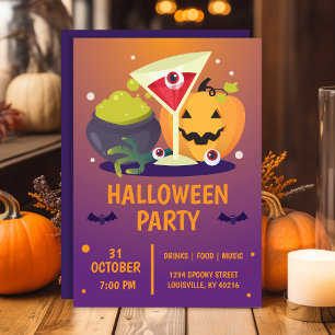 Halloween Cocktailparty Griezelfeestpompoen Kaart