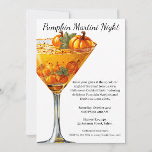 Halloween Cocktailparty Pompoen Martini Kaart