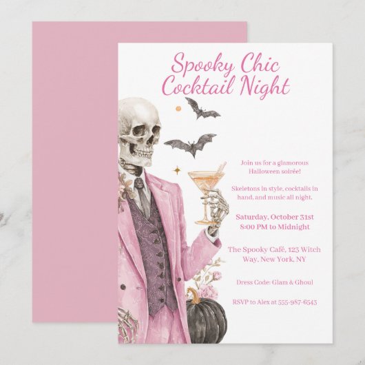 Halloween Cocktailparty | Spooky Chic Nacht Kaart (Voorkant / Achterkant)