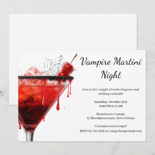 Halloween Cocktailparty | Vampier Martini Kaart (Voorkant / Achterkant)