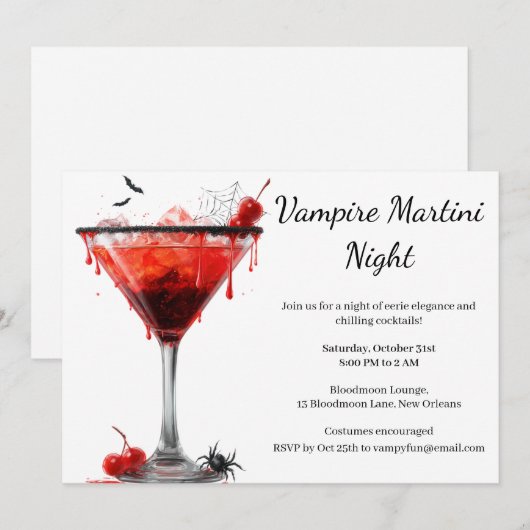 Halloween Cocktailparty | Vampier Martini Kaart (Voorkant / Achterkant)