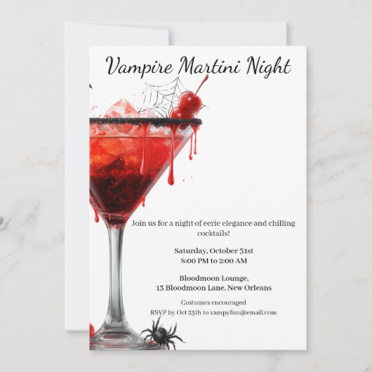 Halloween Cocktailparty | Vampier Martini Kaart (Voorkant)