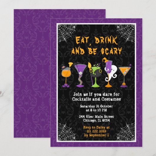 Halloween Cocktails and Costumes Party Purple Kaart (Voorkant / Achterkant)
