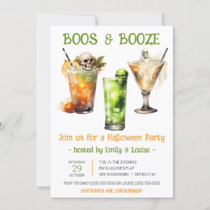Halloween Cocktails, Boos & Booze Halloween Party Kaart