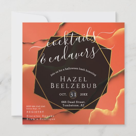 Halloween Cocktails Cadavers Black Golden Abstract Kaart (Voorkant)