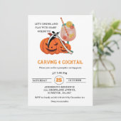 Halloween Cocktails en Carving Adult Party Invit Kaart (Staand voorkant)