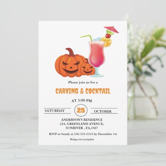 Halloween Cocktails en Carving Adult Party Kaart (Staand voorkant)