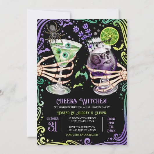 Halloween cocktails en kostuums heksen kaart (Voorkant)