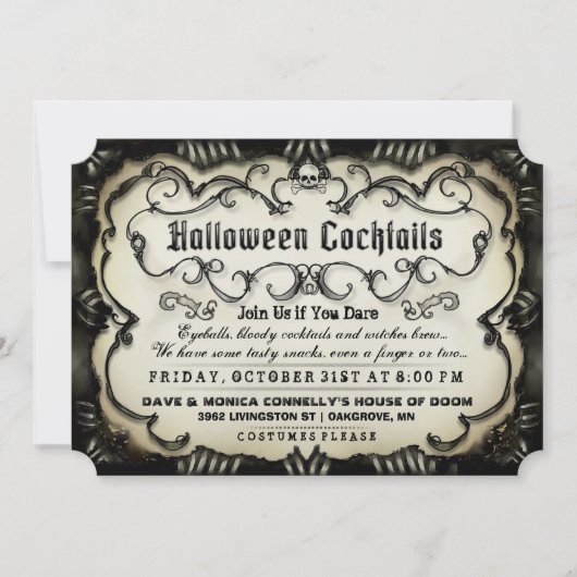 Halloween Cocktails Gothic Black & Tan Invite Kaart (Voorkant)