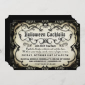 Halloween Cocktails Gothic Black & Tan Invite Kaart (Voorkant / Achterkant)