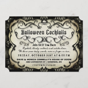 Halloween Cocktails Gothic Black & Tan Invite Kaart