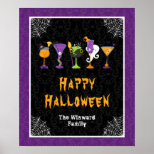 Halloween Cocktails Paarse Damast Feestbord Bord