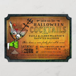 Halloween Cocktails Party Oranje & Black Invite Kaart