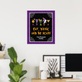 Halloween Cocktails Purple Damask Party Sign Poster (Thuiskantoor)