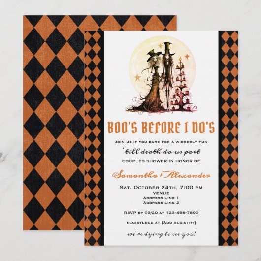 Halloween Code Paar Trouwdouche 'Tot de Dood' Kaart (Voorkant / Achterkant)