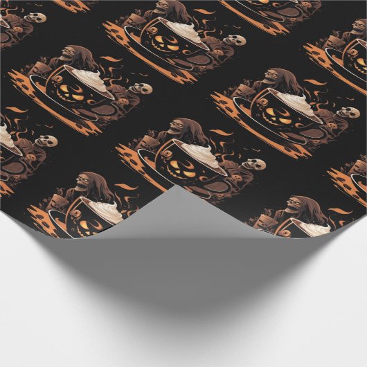 Halloween Coffee Art – Spooky Latte with Skeletons Cadeaupapier (Hoek)