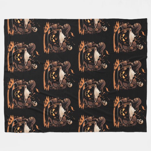 Halloween Coffee Art – Spooky Latte with Skeletons Fleece Deken (Voorkant (Horizontaal))