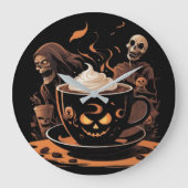 Halloween Coffee Art – Spooky Latte with Skeletons Grote Klok (Voorkant)