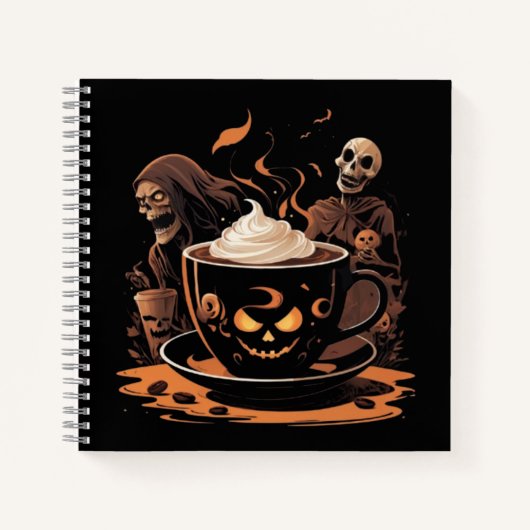 Halloween Coffee Art – Spooky Latte with Skeletons Notitieboek (Voorkant)