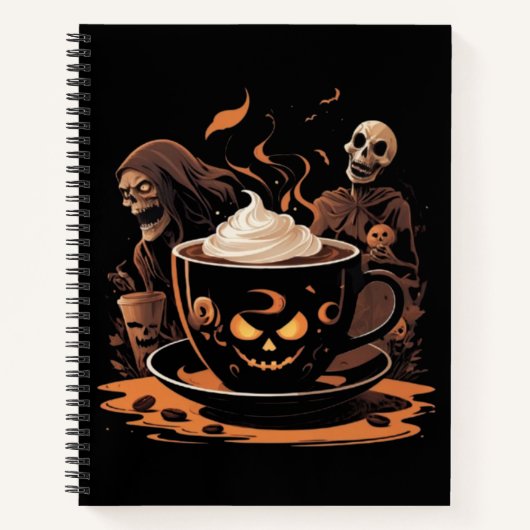 Halloween Coffee Art – Spooky Latte with Skeletons Notitieboek (Voorkant)