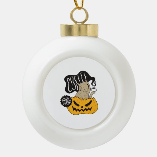 Halloween Coffee Cat - Cute Halloween Cat Drink Keramische Bal Ornament (Voorkant)