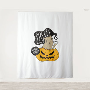 Halloween Coffee Cat - Cute Halloween Cat Drink Wandkleed
